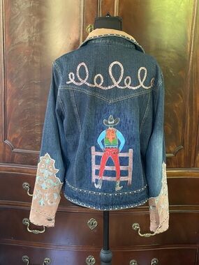 Embellished Gordon James Denim Western Jacket in Dark Blue